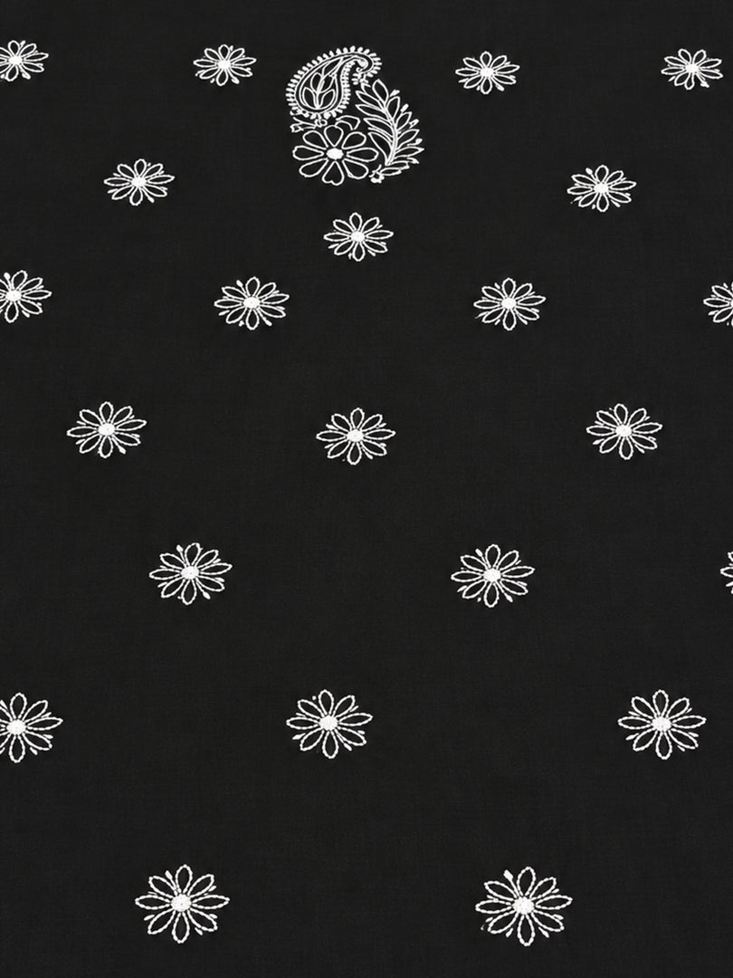 Seva Chikan Hand Embroidered Black Cotton Lucknowi Chikankari Unstitched Suit Piece-SEV15052