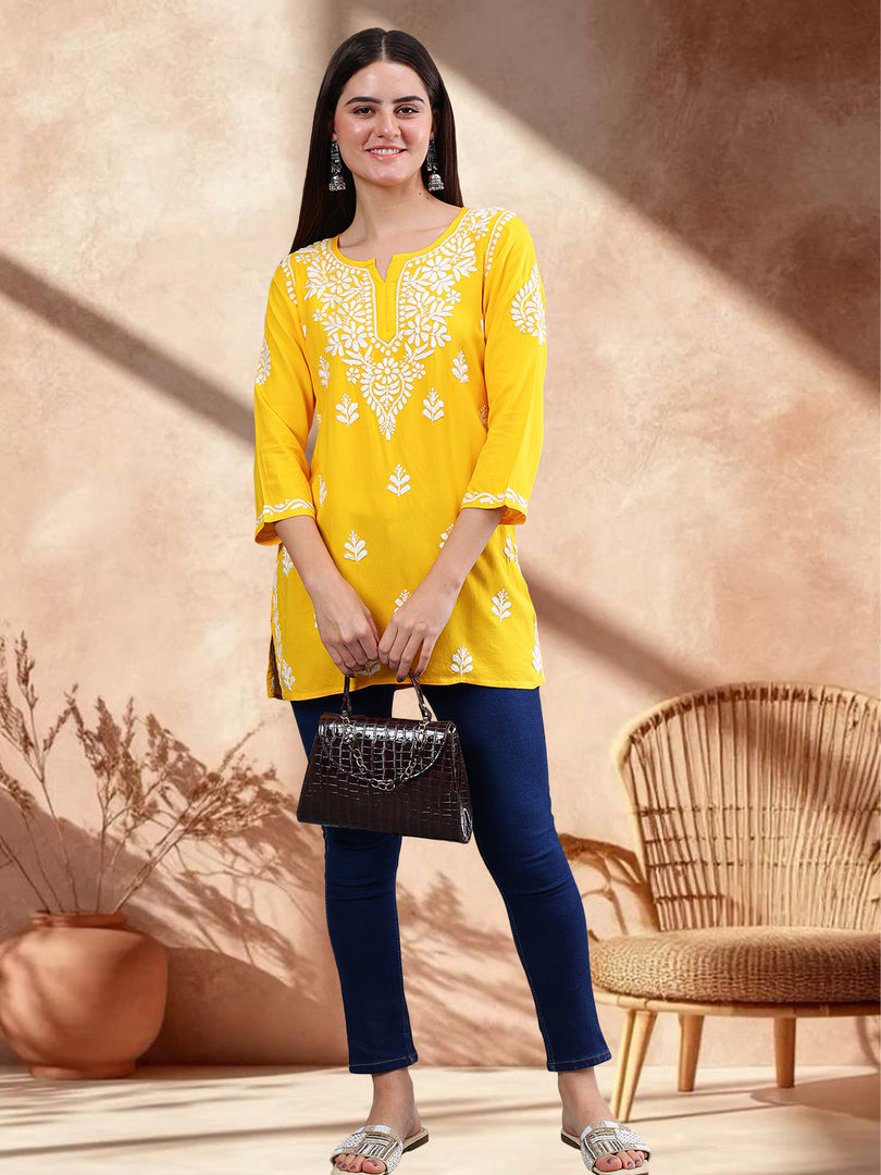 Seva Chikan Hand Embroidered Rayon Lucknowi Chikankari Top