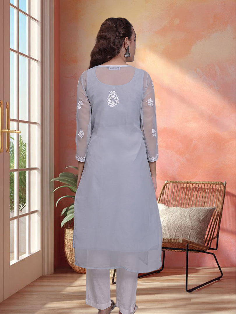 Seva Chikan Hand Embroidered Georgette Lucknowi Chikankari Kurta With Slip