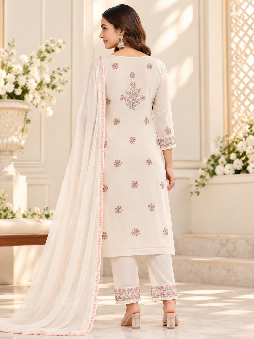 Seva Chikan Hand Embroidered Fawn Terivoil Cotton Lucknowi Chikankari Unstitched Suit Piece-SEV15003