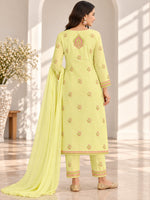 Load image into Gallery viewer, Seva Chikan Hand Embroidere Lemon Terivoil Cotton Lucknowi Chikankari Unstitched Suit Piece-SEV15025