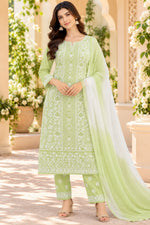 Load image into Gallery viewer, Seva Chikan Hand Embroidered Light Green Cotton Lucknowi Chikankari Unstitched Suit Piece-SEV15032