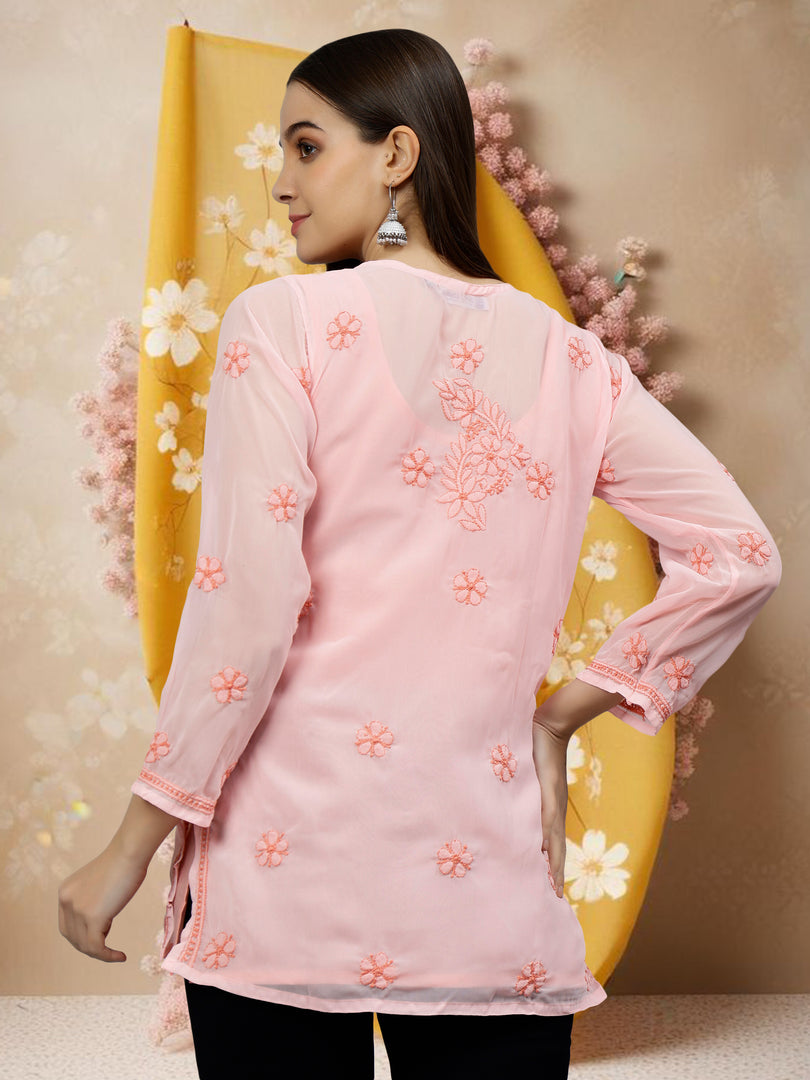 Seva Chikan Hand Embroidered  Georgette Lucknowi Chikan Top With Slip