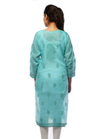 Load image into Gallery viewer, Seva Chikan Hand Embroidered Sea Green Cotton Lucknowi Chikan Kurti With Muqaish Work-SCL0600