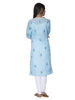 Load image into Gallery viewer, Seva Chikan Hand Embroidered Sky Blue Cotton Lucknowi Chikan Kurta-SCL0930