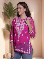 Load image into Gallery viewer, Seva Chikan Hand Embroidered Georgette Lucknowi Chikankari Top