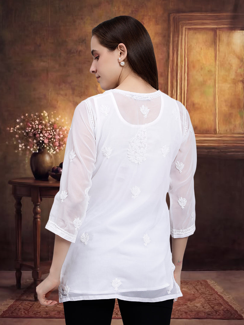 Seva Chikan Hand Embroidered Georgette Lucknowi Chikankari Top With Slip