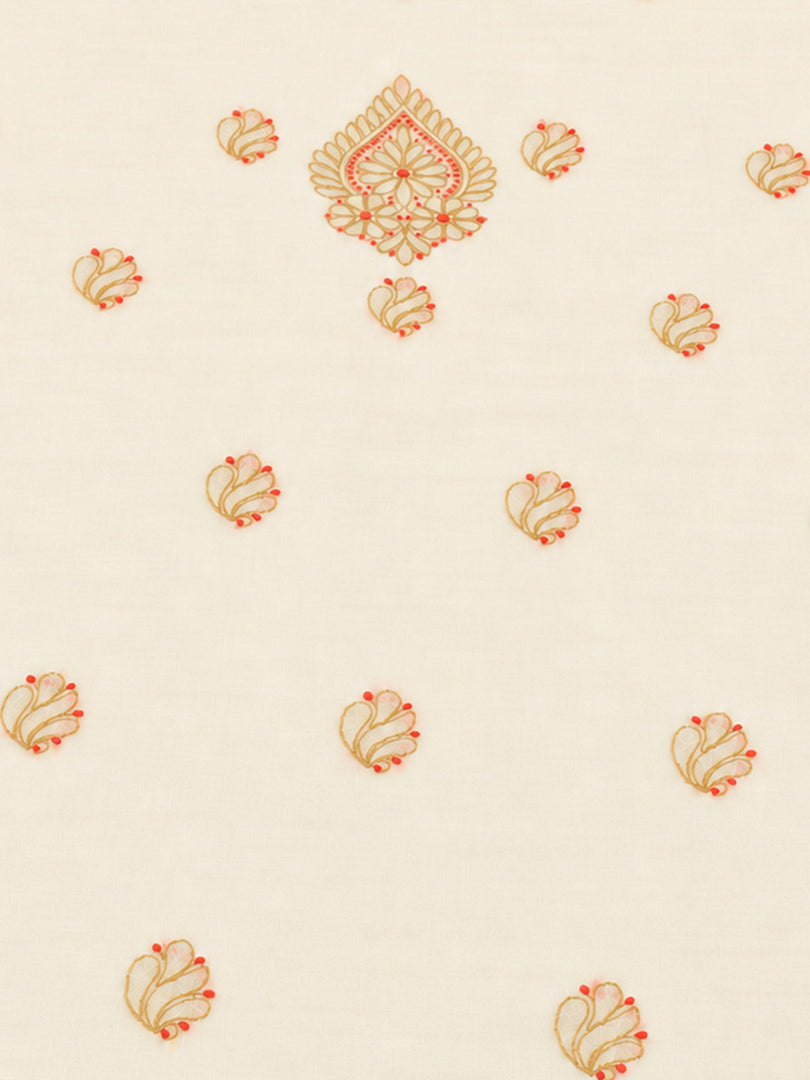 Seva Chikan Hand Embroidere Cream Terivoil Cotton Lucknowi Chikankari Unstitched Suit Piece-SEV15026