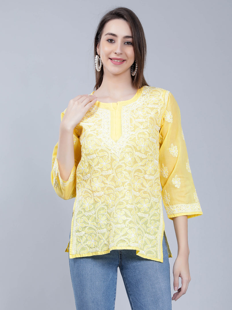 Seva Chikan Hand Embroidered Terivoil Cotton Lucknowi Chikan Top