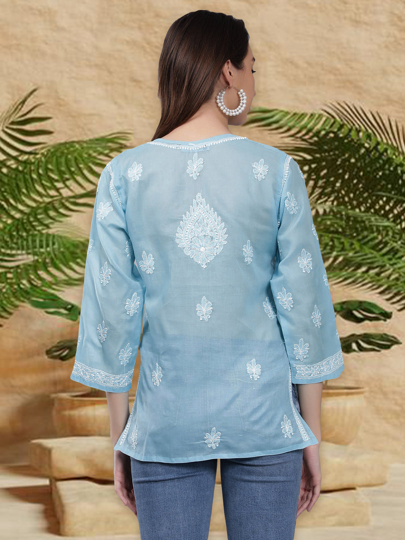 Seva Chikan Hand Embroidered Terivoil Cotton Lucknowi Chikan Top