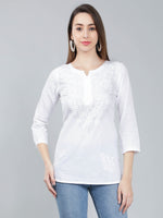 Load image into Gallery viewer, Seva Chikan Hand Embroidered White Cotton Lucknowi Chikan Top-SCL9048