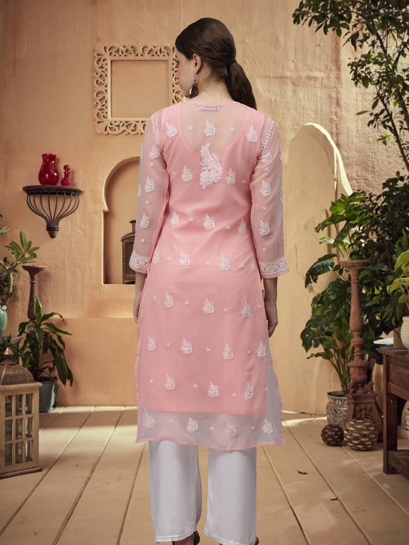 Seva Chikan Hand Embroidered Georgette Lucknowi Chikankari Kurta With Inner