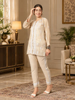 Load image into Gallery viewer, Seva Chikan Hand Embroidered Beige Tissue Lucknowi Chikankari Cord- Set SEV7000