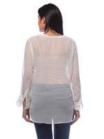 Load image into Gallery viewer, Seva Chikan Hand Embroidered Off White Georgette Lucknowi Chikankari Short Top-SCL0512