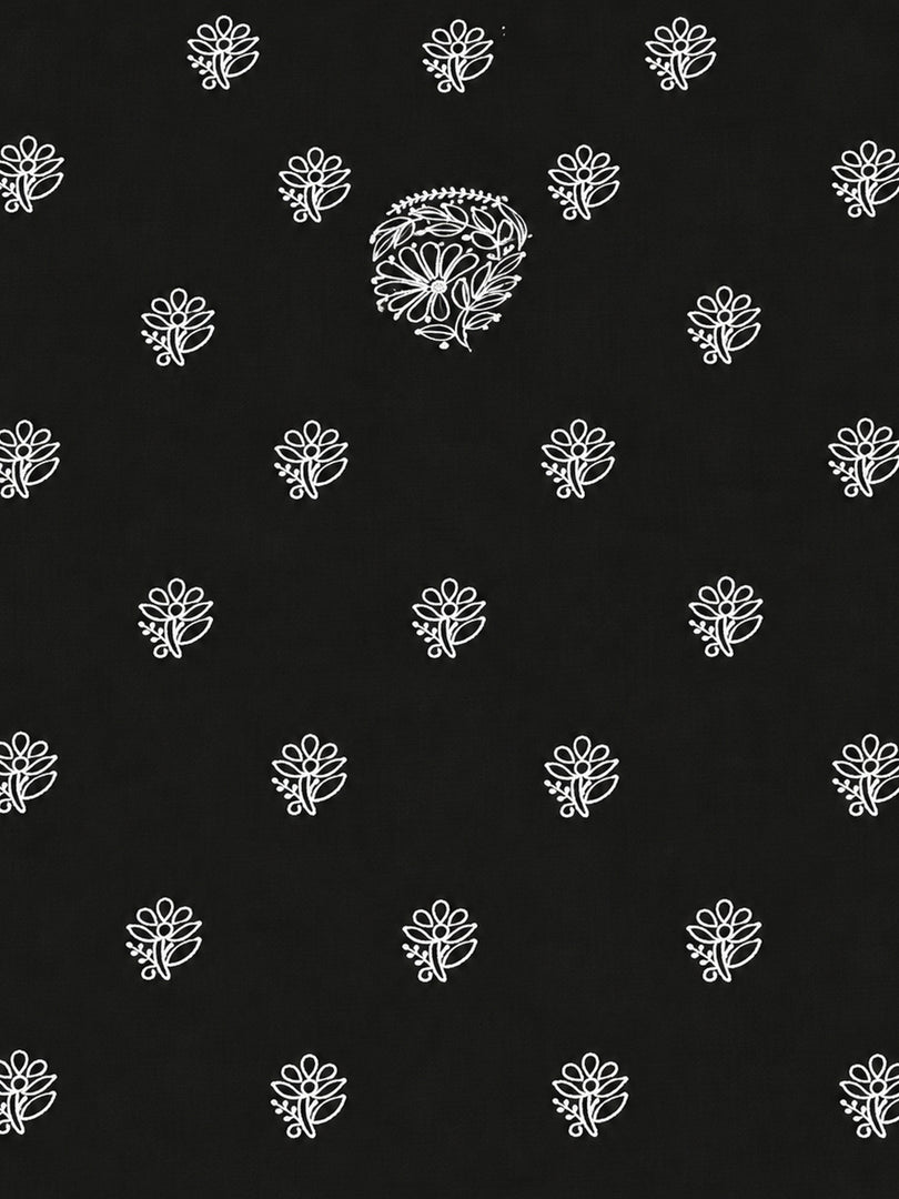 Seva Chikan Hand Embroidered Black Terivoil Cotton Lucknowi Chikankari Unstitched Suit Piece-SCL13139
