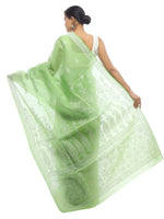 Load image into Gallery viewer, Seva Chikan Hand Embroidered Green Cotton Lucknowi Saree-SCL2326
