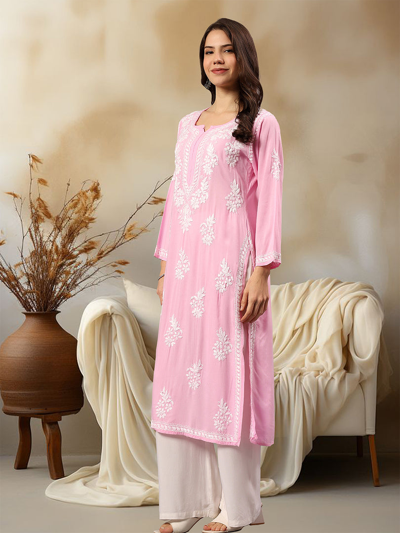 Seva Chikan Hand Embroidered Rayon Lucknowi Chikankari Kurta