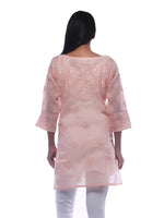 Load image into Gallery viewer, Seva Chikan Hand Embroidered Peach Cotton Lucknowi Chikan Kurti-SCL0286
