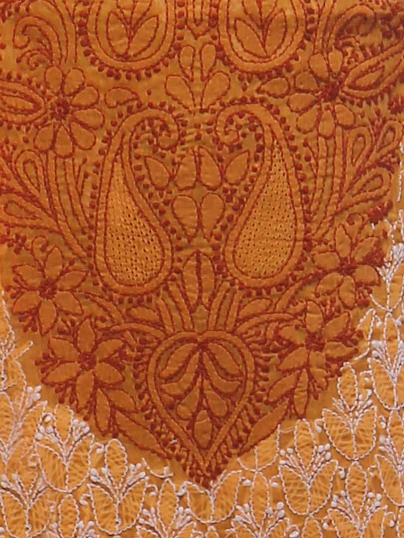 Seva Chikan Hand Embroidered Mustard Cotton Lucknowi Chikankari Unstitched Suit Piece-SCL0030