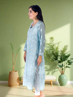 Load image into Gallery viewer, Seva Chikan Hand Embroidered Sky blue Faux Georgette Lucknowi Chikan Kurti SCL1320
