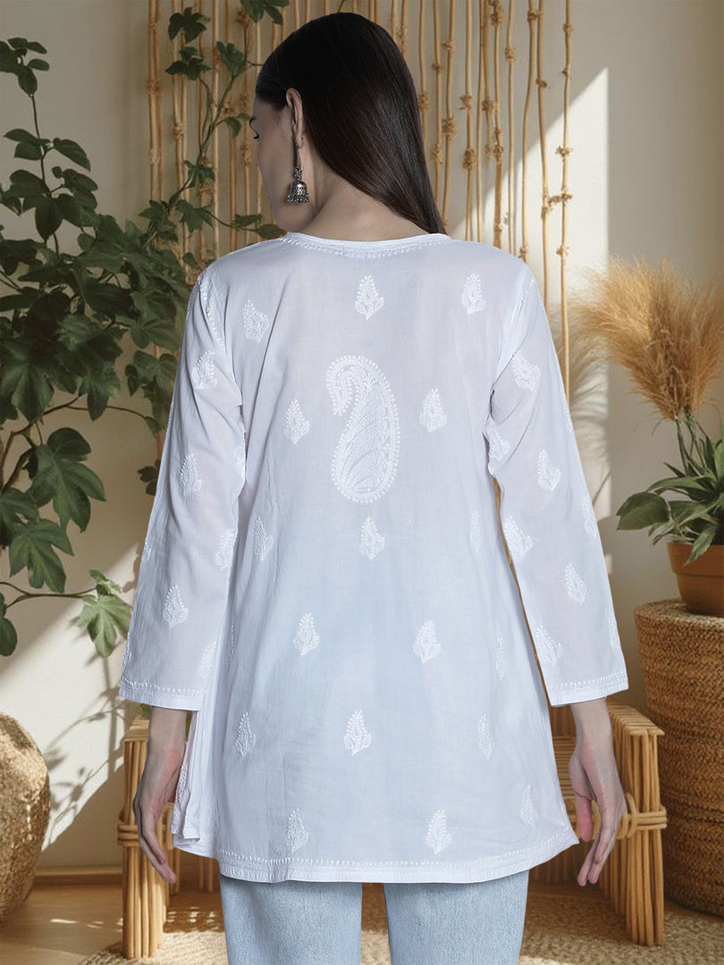 Seva Chikan Hand Embroidered Cotton Lucknowi Chikan Short Top