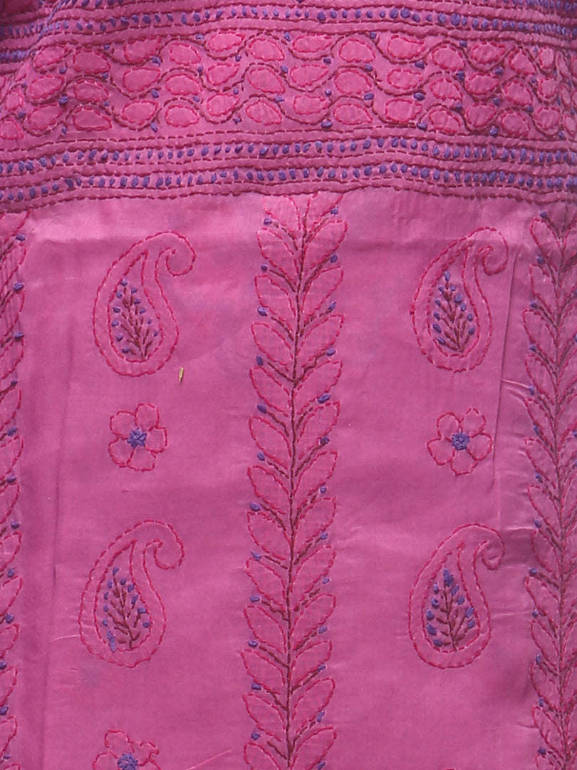 Seva Chikan Hand Embroidered Magenta Cotton Lucknowi Chikankari Unstitched Suit Piece-SCL0037