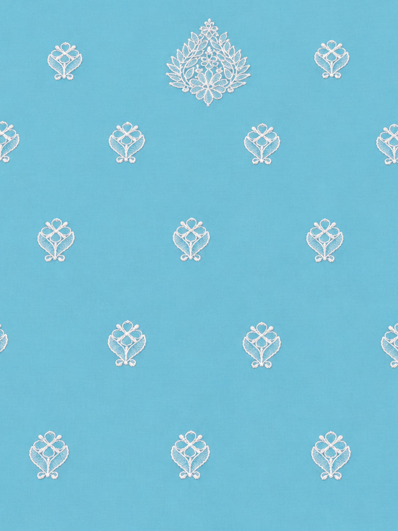 Seva Chikan Hand Embroidered Blue Terivoil Cotton Lucknowi Chikankari Unstitched Suit Piece-SCL13142