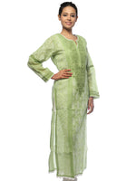 Load image into Gallery viewer, Seva Chikan Hand Embroidered Green Cotton Lucknowi Chikan Kurta-SCL0656