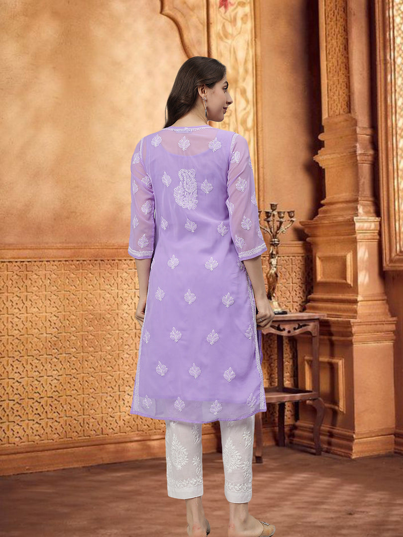 Seva Chikan Hand Embroidered Georgette Lucknowi Chikankari Kurta With Slip