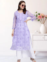 Load image into Gallery viewer, Seva Chikan Hand Embroidered Georgette Lucknowi Chikankari Kurta With Slip