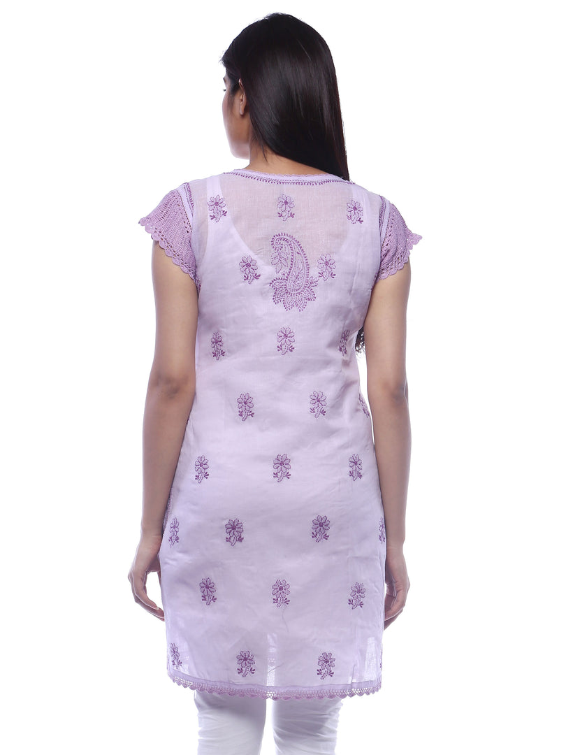 Seva Chikan Hand Embroidered Purple Cotton Lucknowi Chikan Kurti-SCL0336