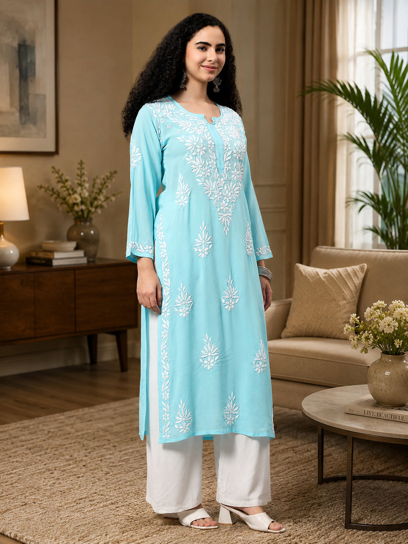 Seva Chikan Hand Embroidered Modal Cotton Lucknowi Chikankari Kurta