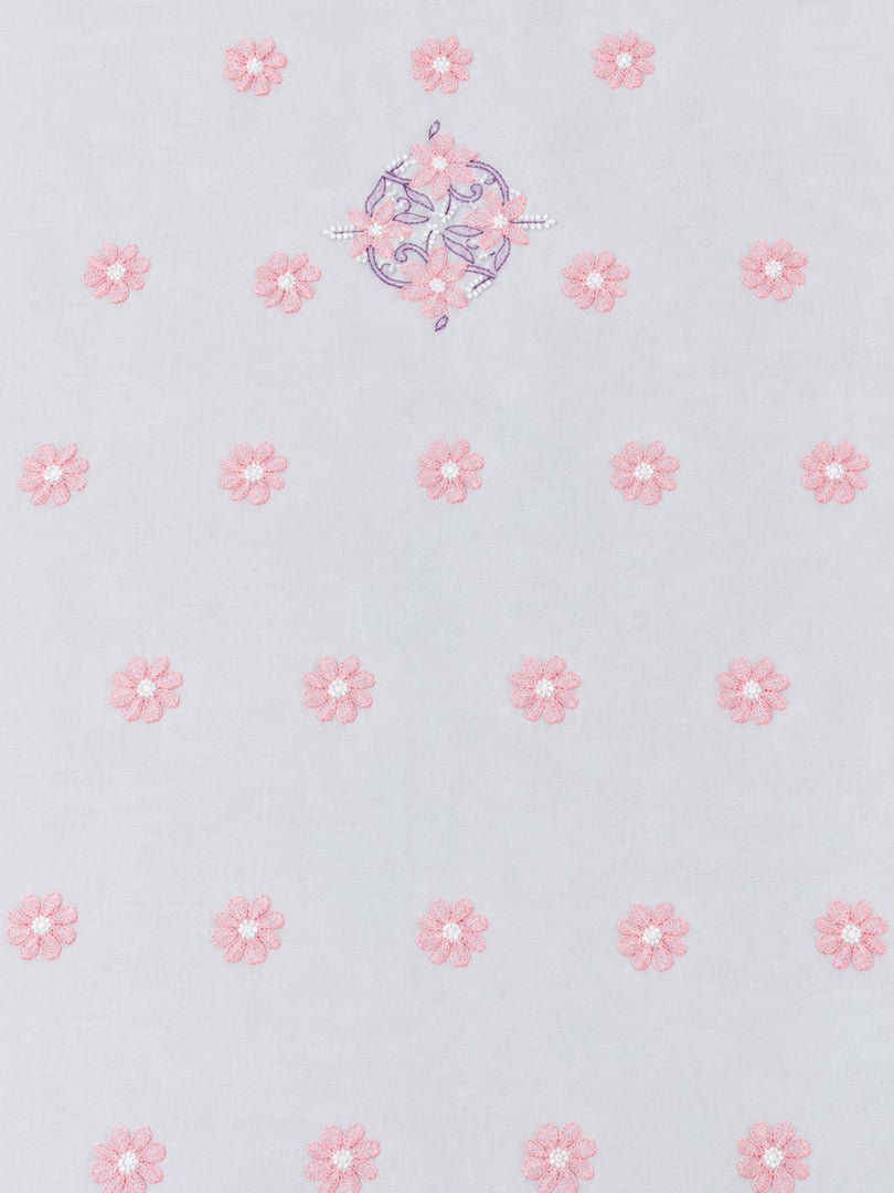 Seva Chikan Hand Embroidered White Terivoil Cotton Lucknowi Chikankari Unstitched Suit Piece-SEV15006