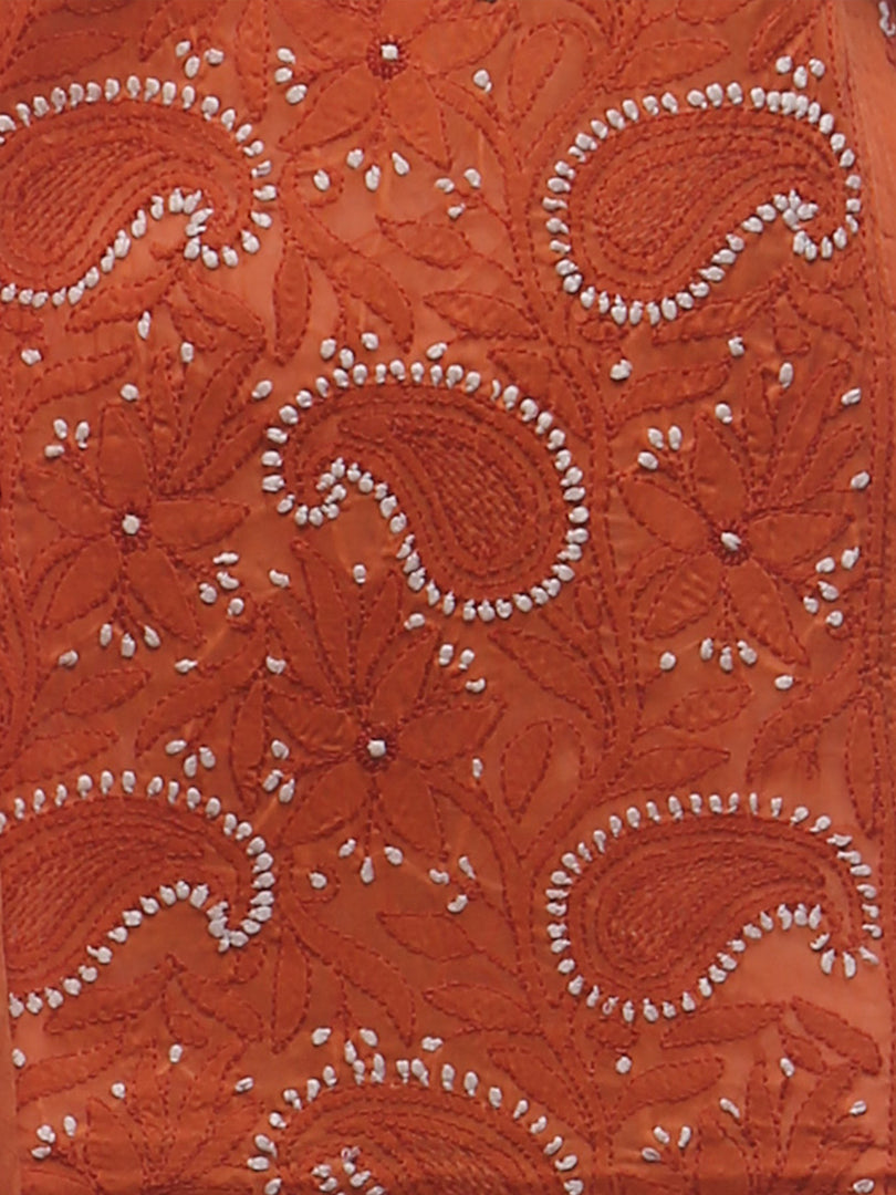 Seva Chikan Hand Embroidered Rust Cotton Lucknowi Chikankari Unstitched Suit Piece-SCL0054