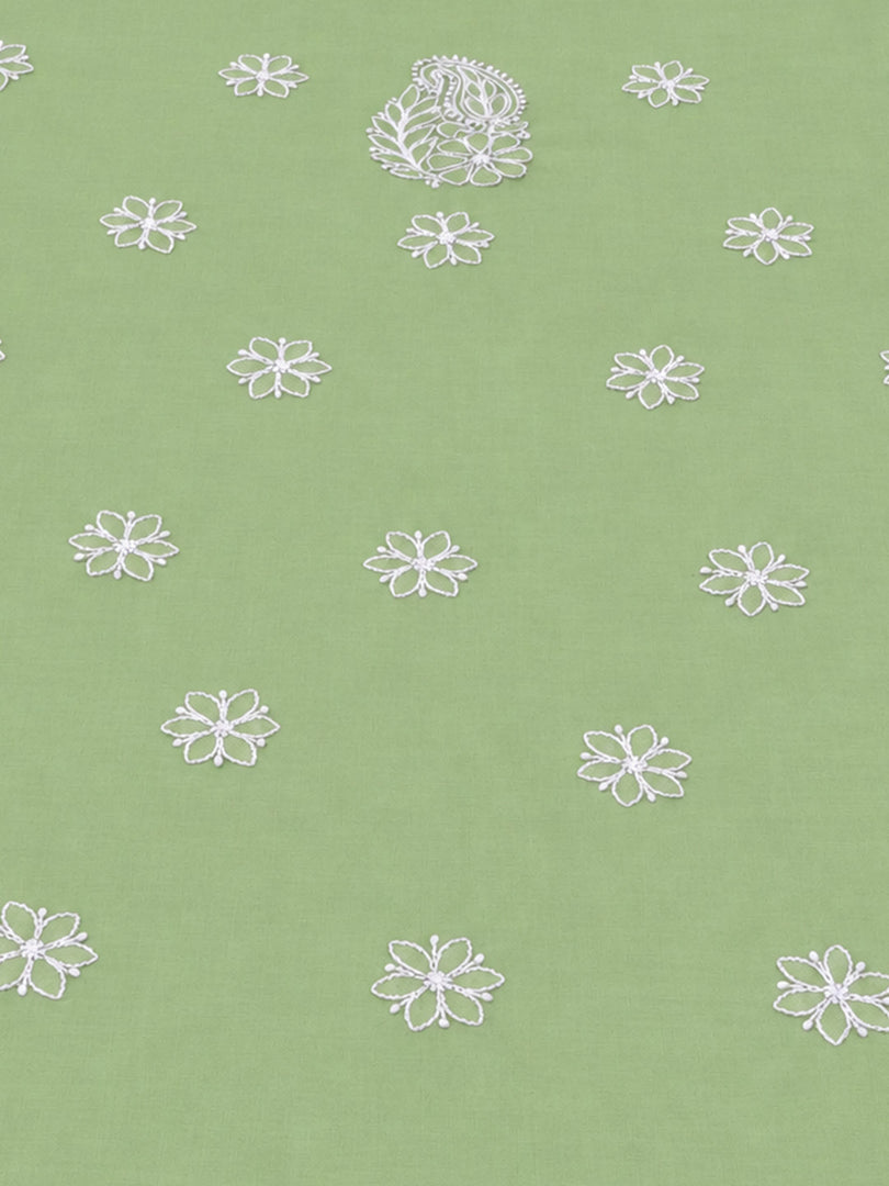 Seva Chikan Hand Embroidered Green Cotton Lucknowi Chikankari Unstitched Suit Piece-SEV15057