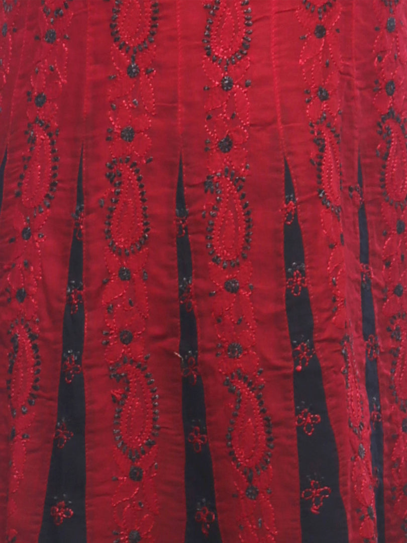 Seva Chikan Hand Embroidered Red Cotton Lucknowi Chikankari Unstitched Suit Piece-SCL0060
