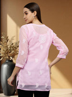 Load image into Gallery viewer, Seva Chikan Hand Embroidered Georgette Lucknowi Chikankari Top With Slip
