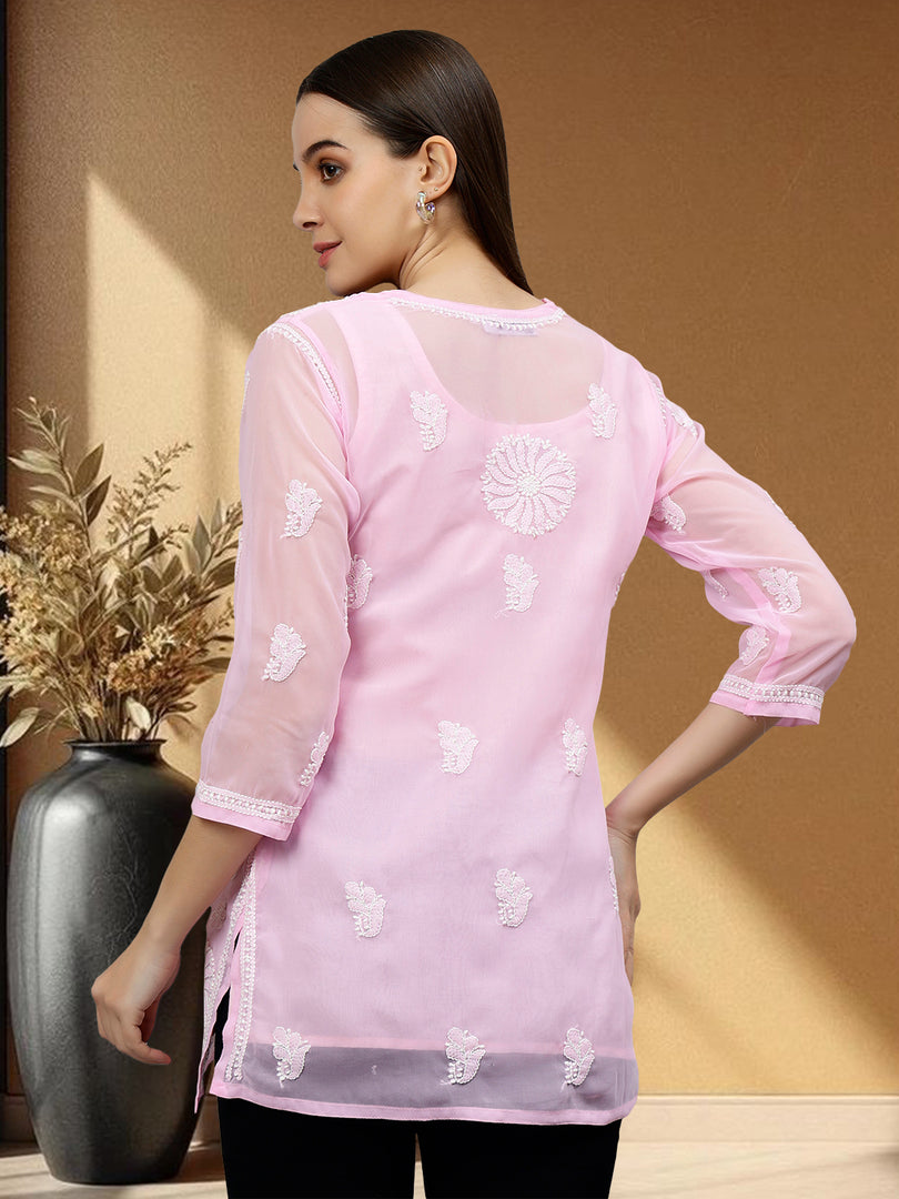 Seva Chikan Hand Embroidered Georgette Lucknowi Chikankari Top With Slip