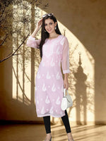 Load image into Gallery viewer, Seva Chikan Hand Embroidered Georgette Lucknowi Chikankari Kurta With Slip