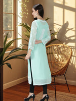 Load image into Gallery viewer, Seva Chikan Hand Embroidered Georgette Lucknowi Chikan Kurti With Slip