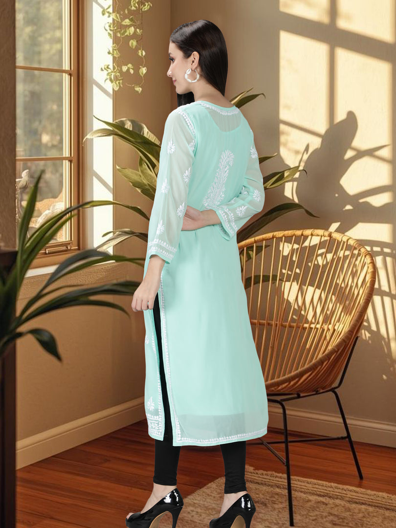 Seva Chikan Hand Embroidered Georgette Lucknowi Chikan Kurti With Slip