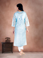 Load image into Gallery viewer, Seva Chikan Hand Embroidered Sky Blue Cotton Lucknowi Chikan Kurti SCL1204
