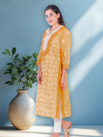 Load image into Gallery viewer, Seva Chikan Hand Embroidered Brown Cotton Lucknowi Chikan Kurti SCL1229
