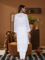 Load image into Gallery viewer, Seva Chikan Hand Embroidered White Cotton Lucknowi Chikan Kurti SCL1040
