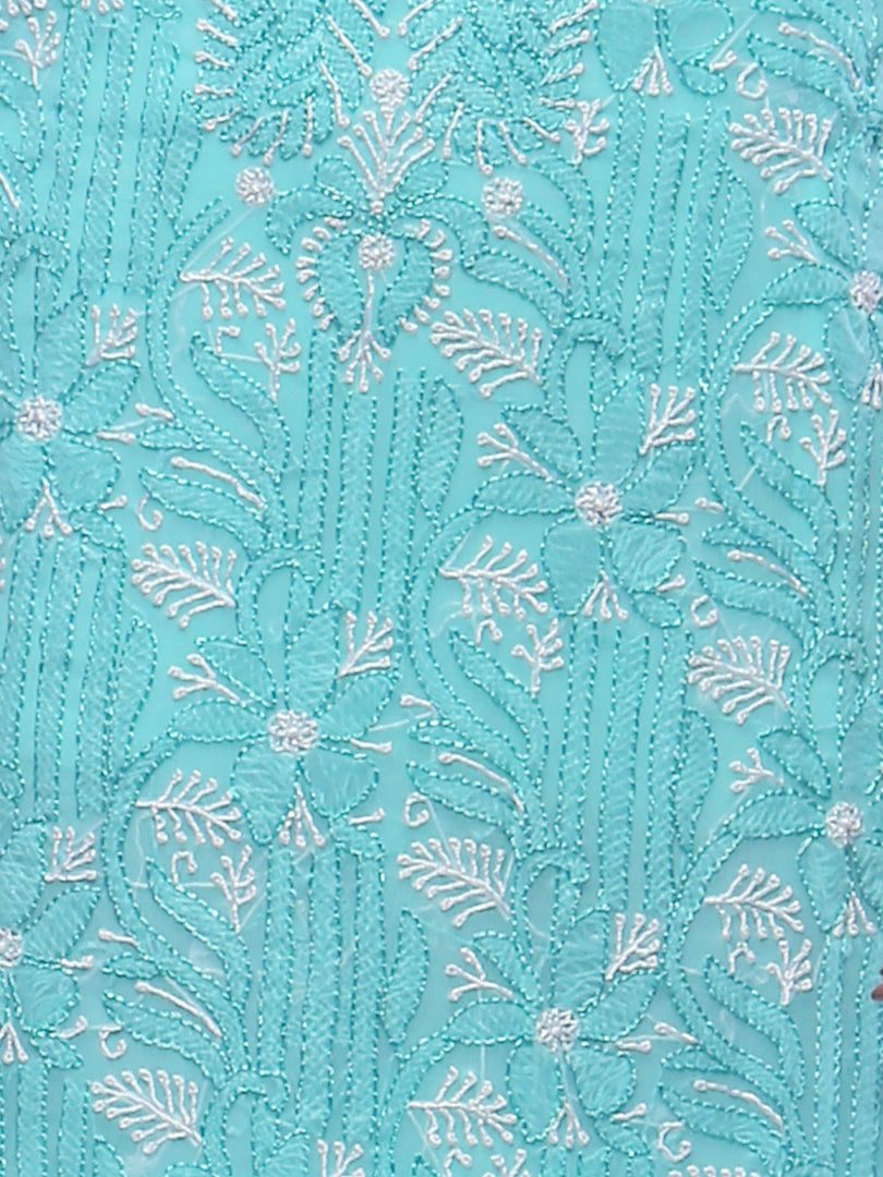 Seva Chikan Hand Embroidered Turquoise Georgette Lucknowi Chikankari Unstitched Suit Piece-SCL0071