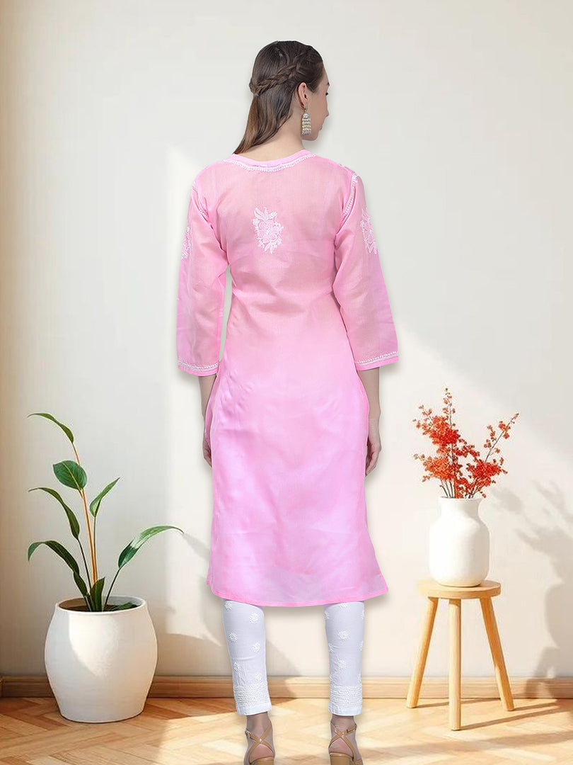 Seva Chikan Hand Embroidered Terivoil Cotton Lucknowi Chikan Kurti