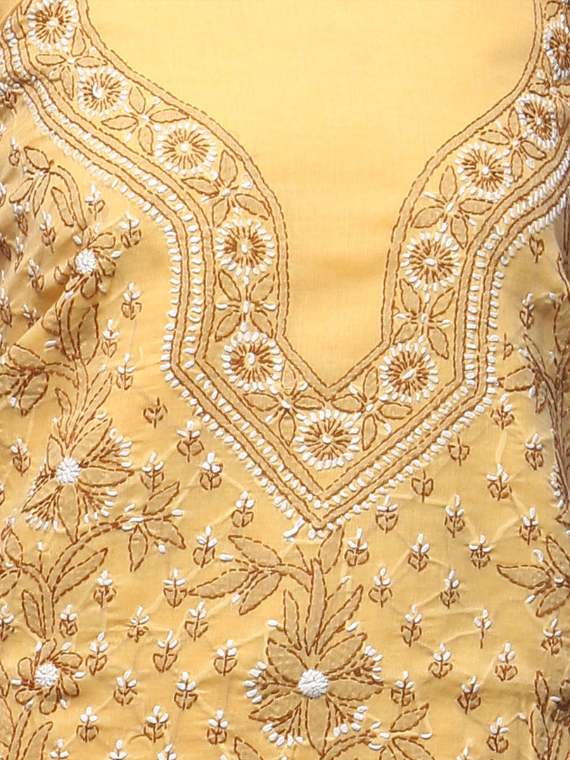 Seva Chikan Hand Embroidered Beige Cotton Lucknowi Chikankari Unstitched Suit Piece-SCL0561