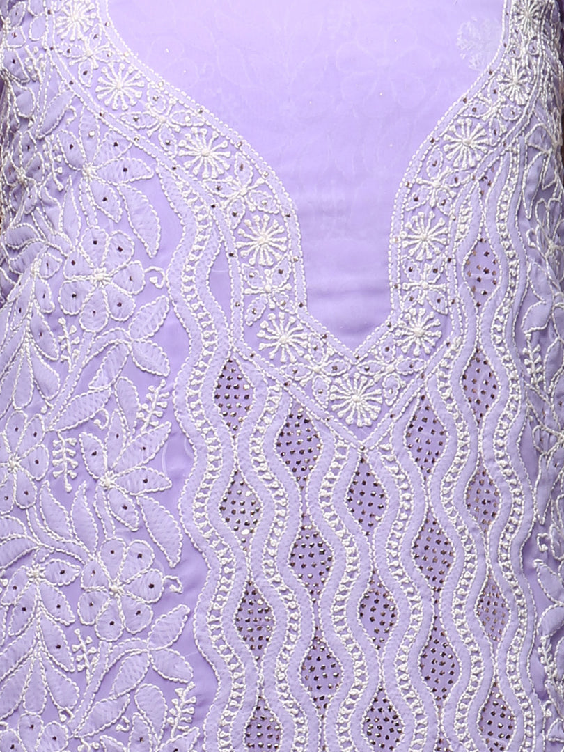 Seva Chikan Hand Embroidered Lavender Georgette Lucknowi Chikankari Unstitched Suit Piece With Mukaish/Muqaish Work-SCL0562