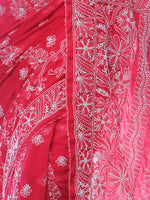 Load image into Gallery viewer, Seva Chikan Hand Embroidered Magenta Georgette Lucknowi Saree-SCL0382