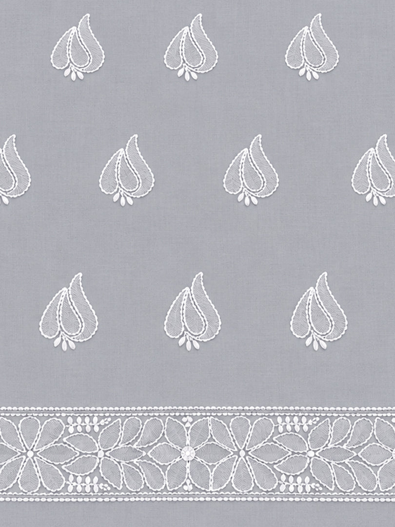 Seva Chikan Hand Embroidered Grey Cotton Lucknowi Chikankari Unstitched Suit Piece-SEV15039